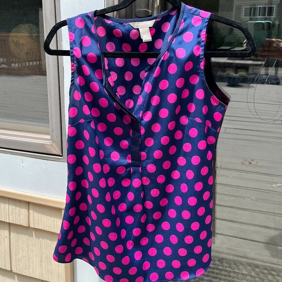 Banana Republic tank top navy w/hot pink polka dots, XS - Picture 1 of 5
